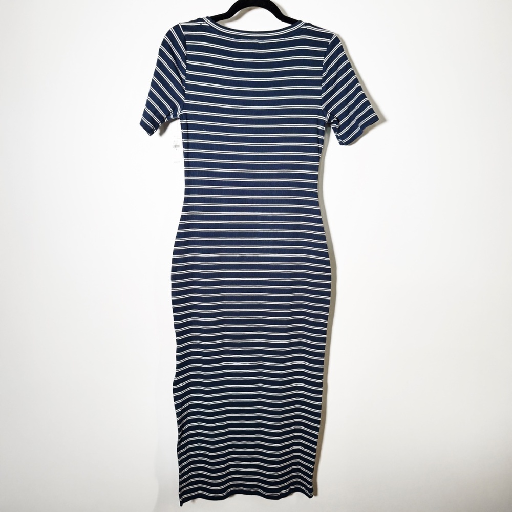 Old Navy - Women’s Fitted Short-Sleeve Striped Rib-Knit Midi Dress Navy/White M - Picture 5 of 5